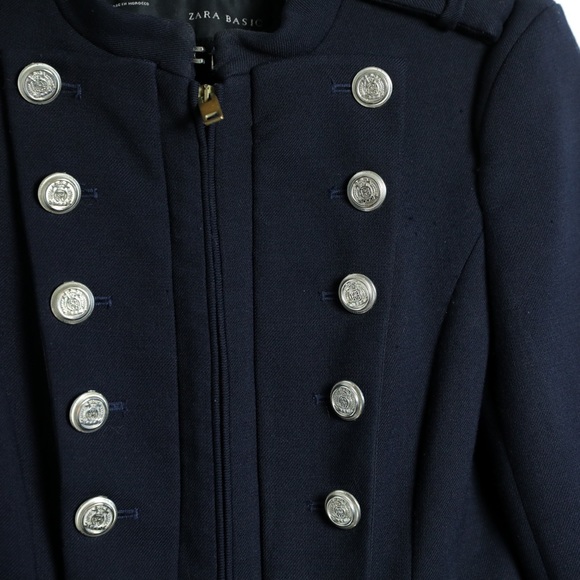 Zara dark navy blue wool military coat double-breasted buttons winter fall XS S - Picture 5 of 11